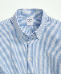 Washed Cotton Seersucker Button-Down Collar, Stripe Sport Shirt | Brooks Brothers online shop