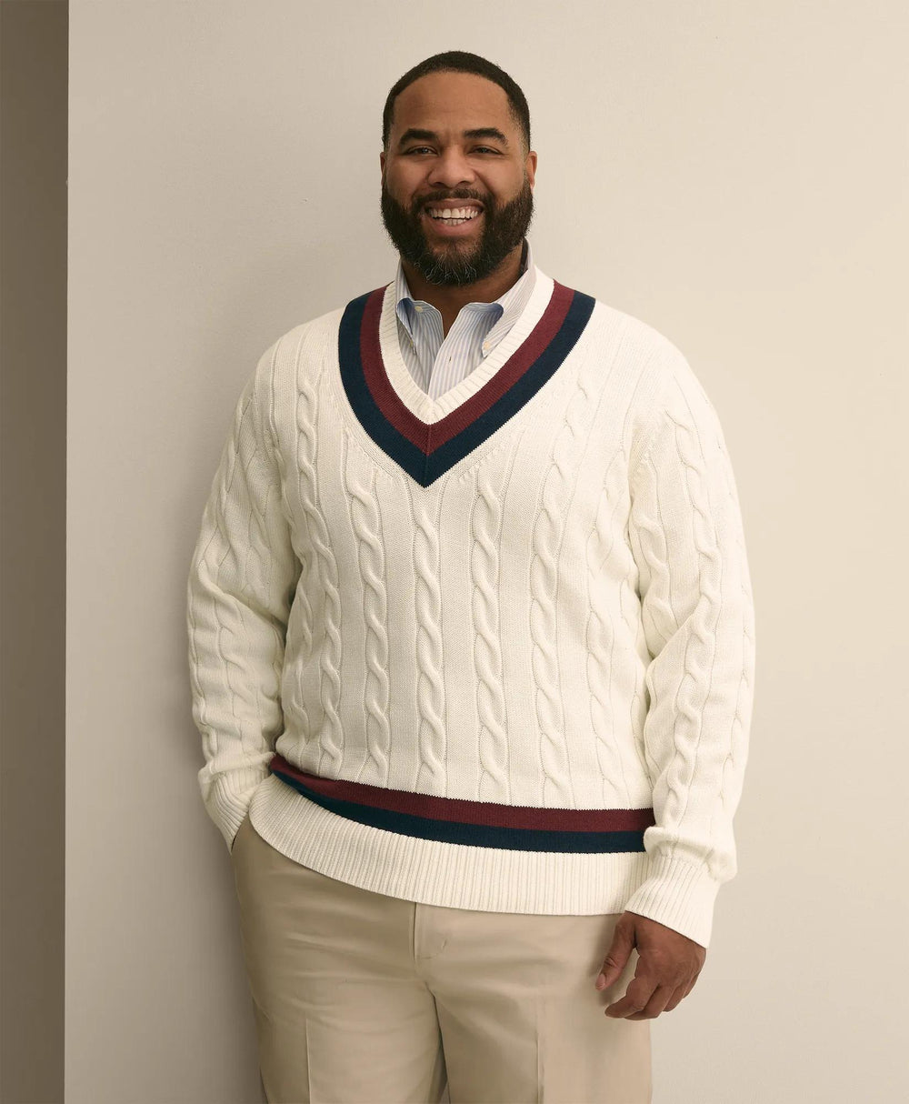 Big & Tall Supima® Cotton Cable Tennis Sweater | Brooks Brothers on sale