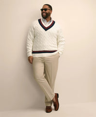 Big & Tall Supima® Cotton Cable Tennis Sweater | Brooks Brothers on sale