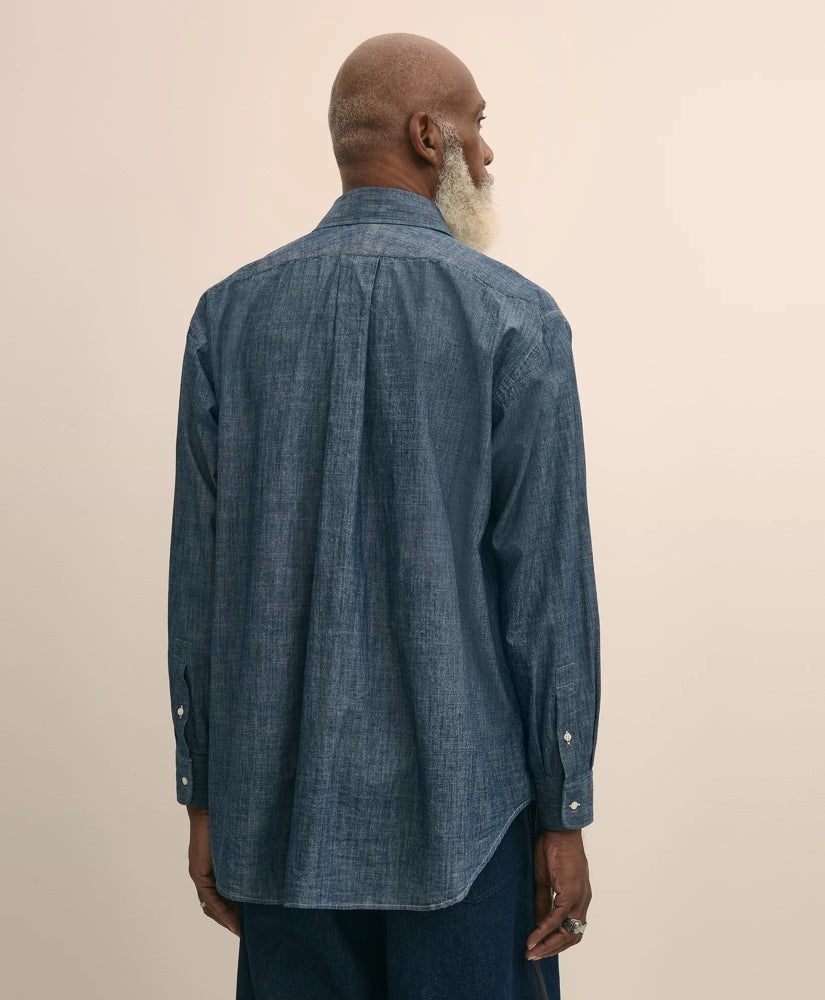 Brooks Brothers X Engineered Garments Cotton Chambray Round Pinhole Collar Oversized Dress Shirt | Brooks Brothers for sale