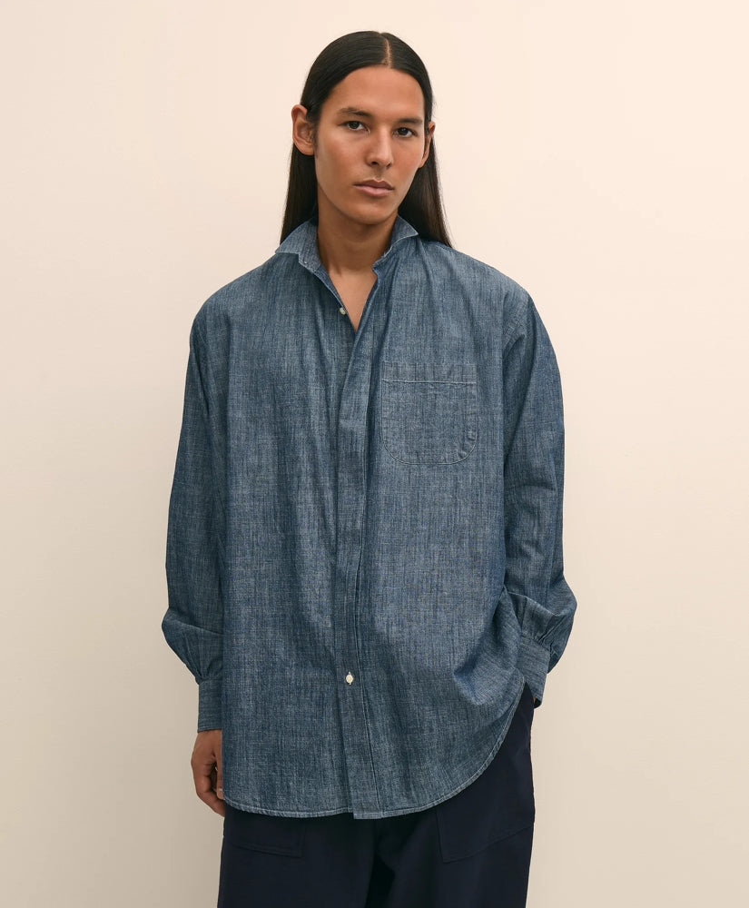Brooks Brothers X Engineered Garments Cotton Chambray Wing Collar Oversized Dress Shirt | Brooks Brothers outlet