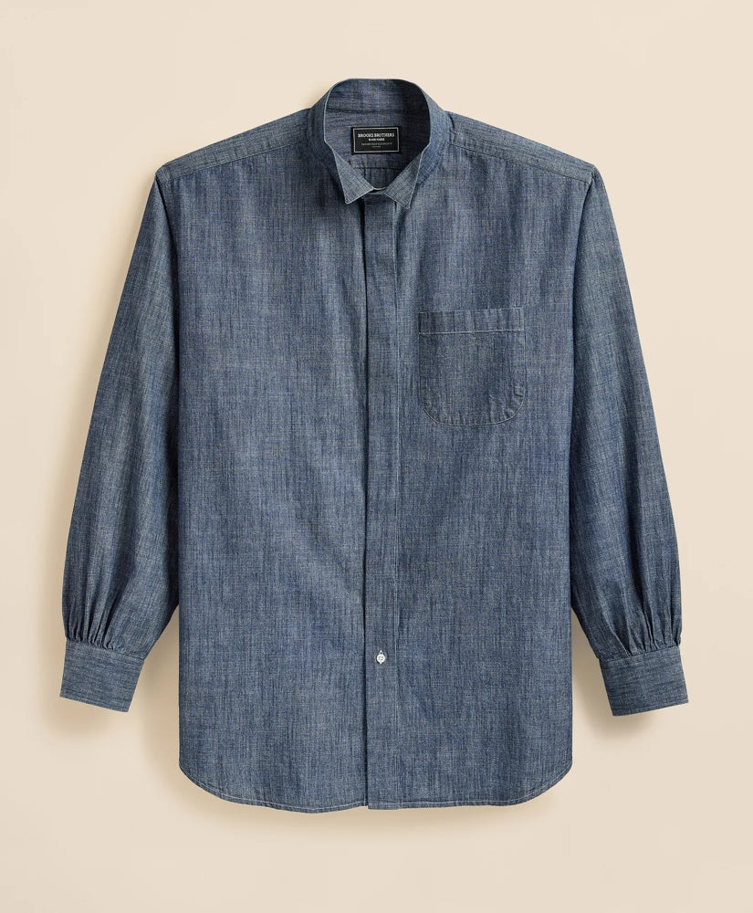 Brooks Brothers X Engineered Garments Cotton Chambray Wing Collar Oversized Dress Shirt | Brooks Brothers outlet