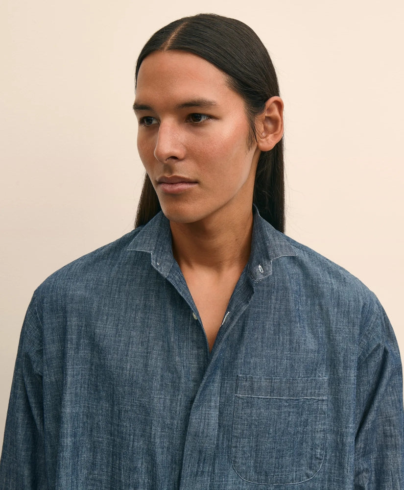 Brooks Brothers X Engineered Garments Cotton Chambray Wing Collar Oversized Dress Shirt | Brooks Brothers outlet
