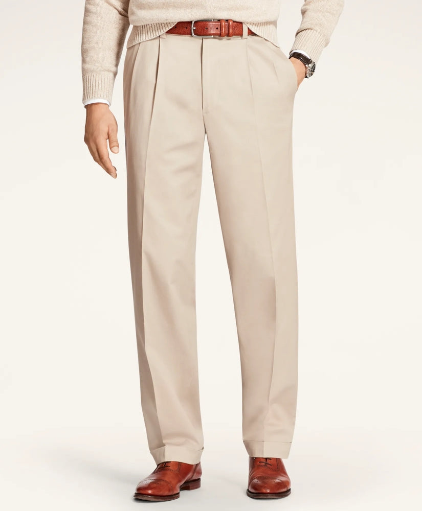 Pleated Traditional Fit Stretch Cotton Advantage Chino® Pants | Brooks Brothers sale
