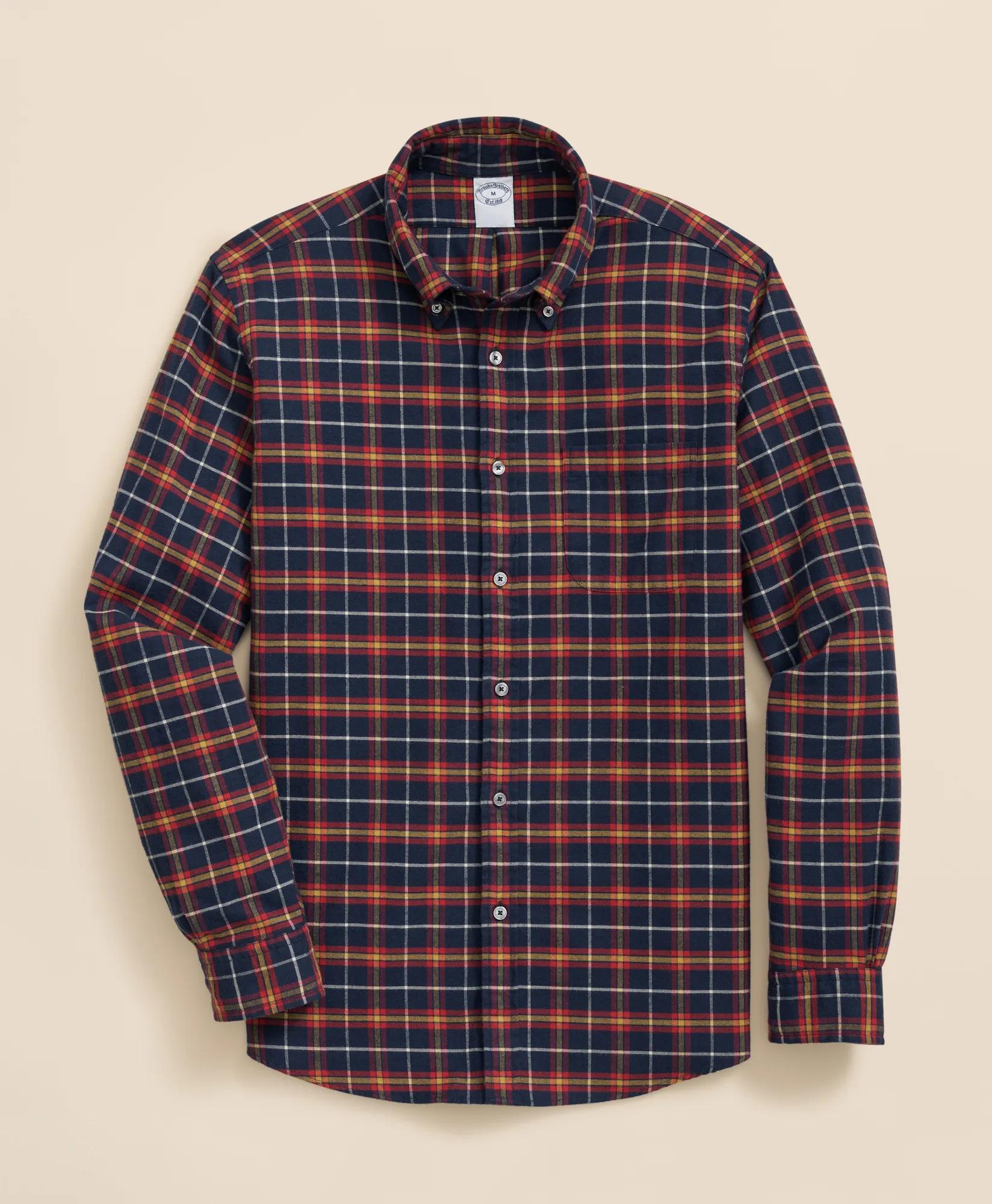 Portuguese Flannel Polo Button Down Collar, WIndowpane Shirt | Brooks Brothers discount