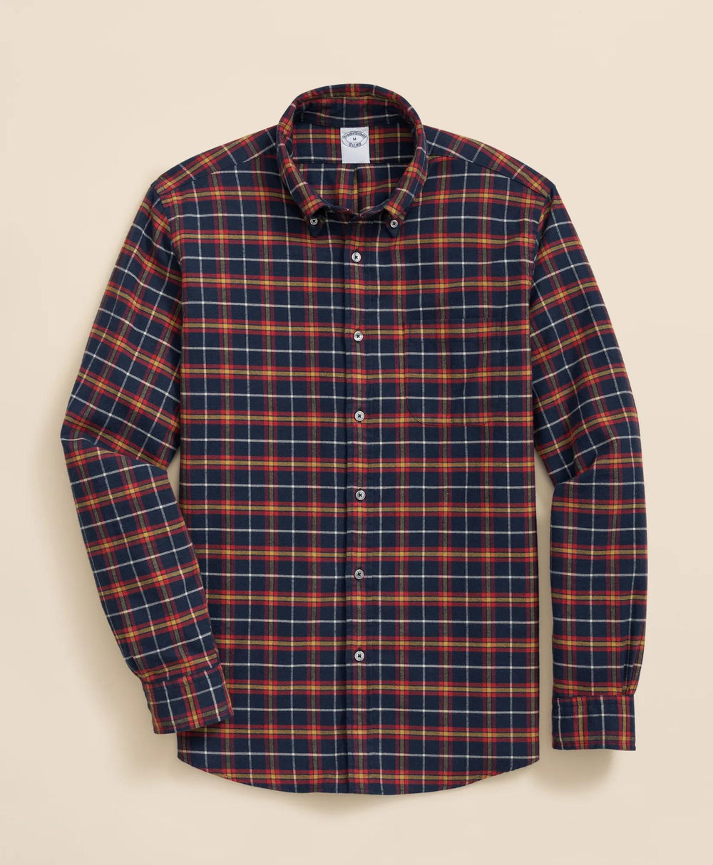 Portuguese Flannel Polo Button Down Collar, WIndowpane Shirt | Brooks Brothers discount