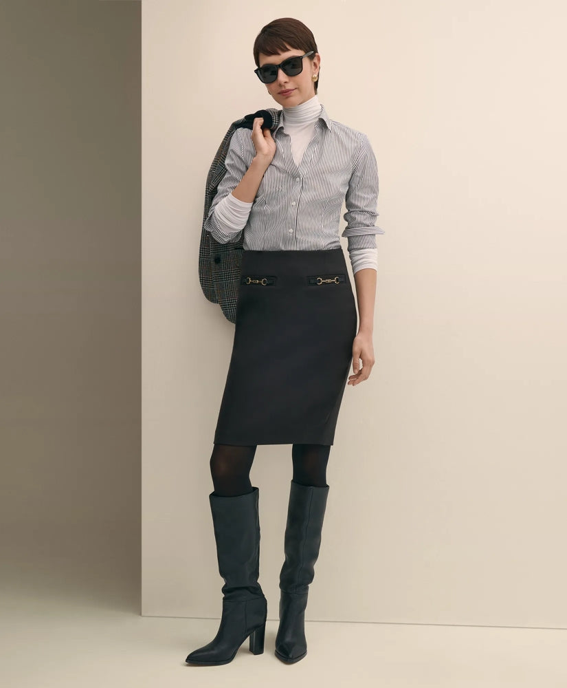Wool Blend Horsebit-Trim Pencil Skirt | Brooks Brothers on sale