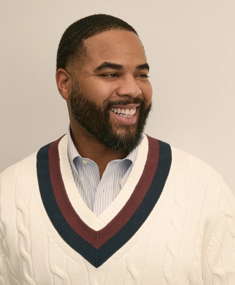 Big & Tall Supima® Cotton Cable Tennis Sweater | Brooks Brothers on sale