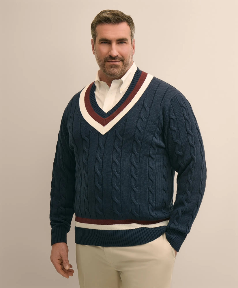 Big & Tall Supima® Cotton Cable Tennis Sweater | Brooks Brothers on sale
