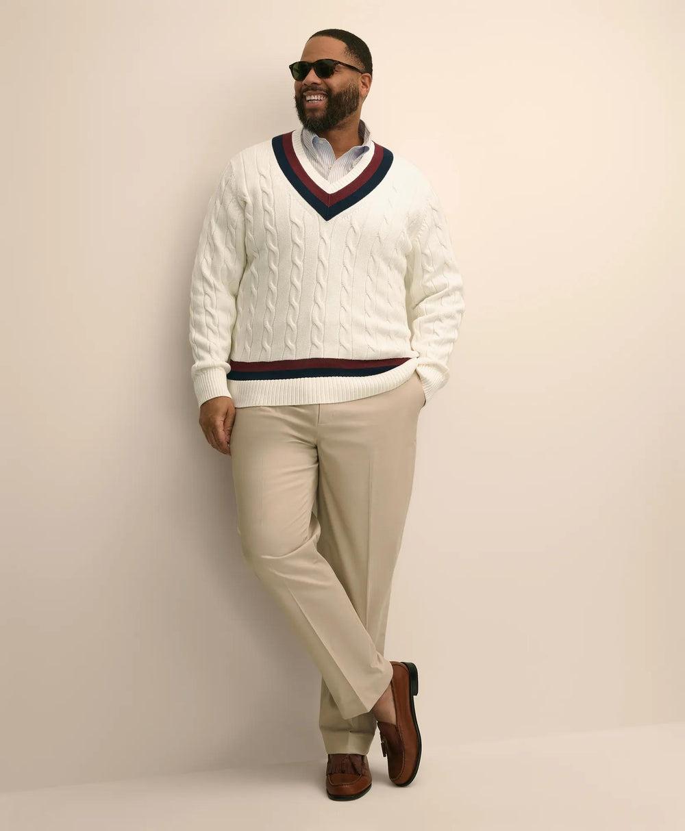 Big & Tall Supima® Cotton Cable Tennis Sweater | Brooks Brothers on sale